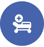Medical bed symbol on blue circle